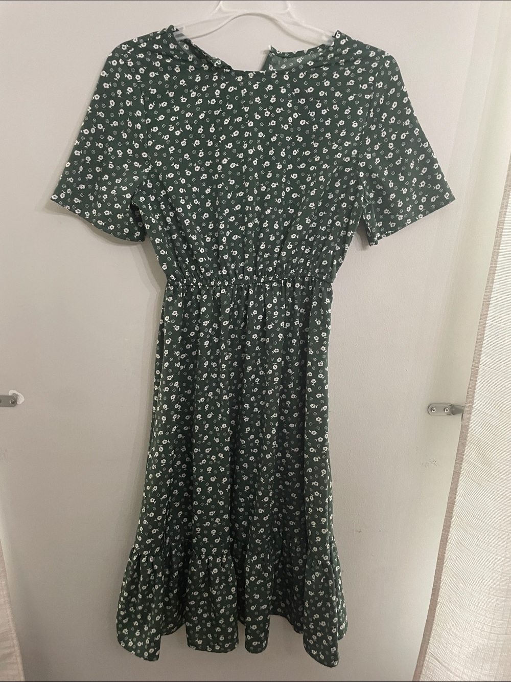 SHEIN Dark Green Floral Short-Sleeve Midi Dress